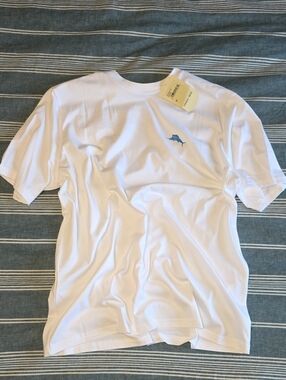 Tommy Bahama White Crewneck Tee with Small Blue Marlin